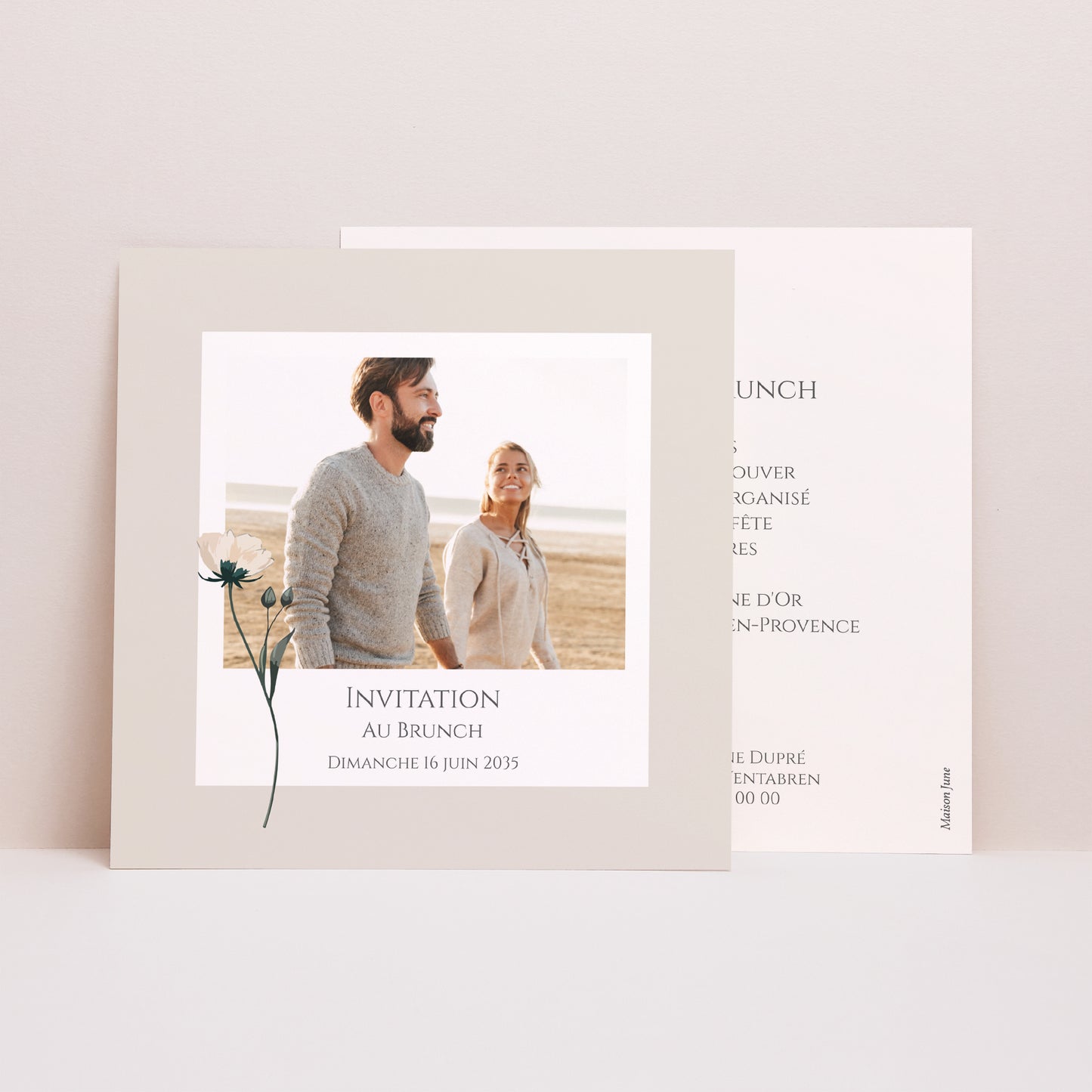 Invitations Mariage Simple carré Douces Fleurs photo N° 1