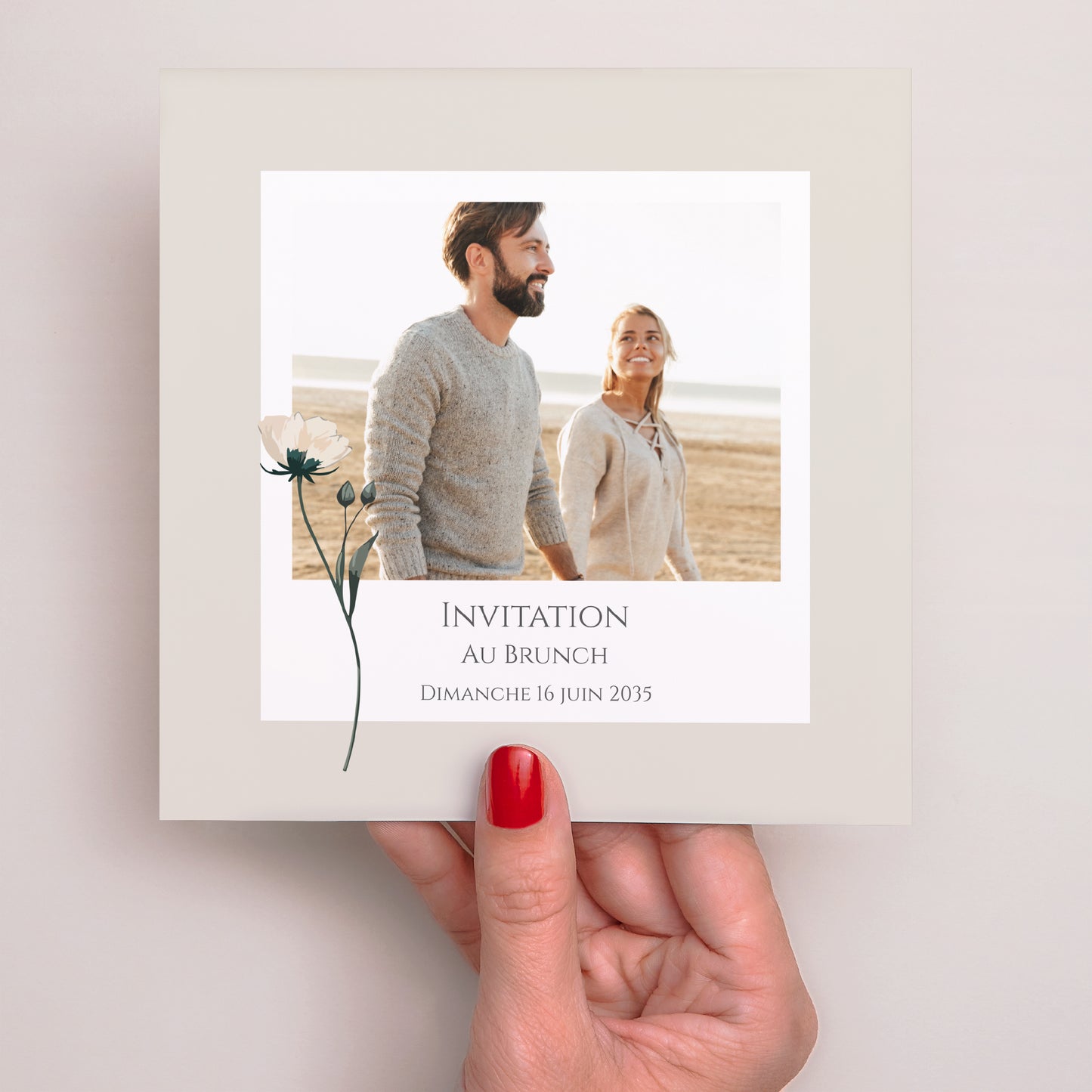 Invitations Mariage Simple carré Douces Fleurs photo N° 2