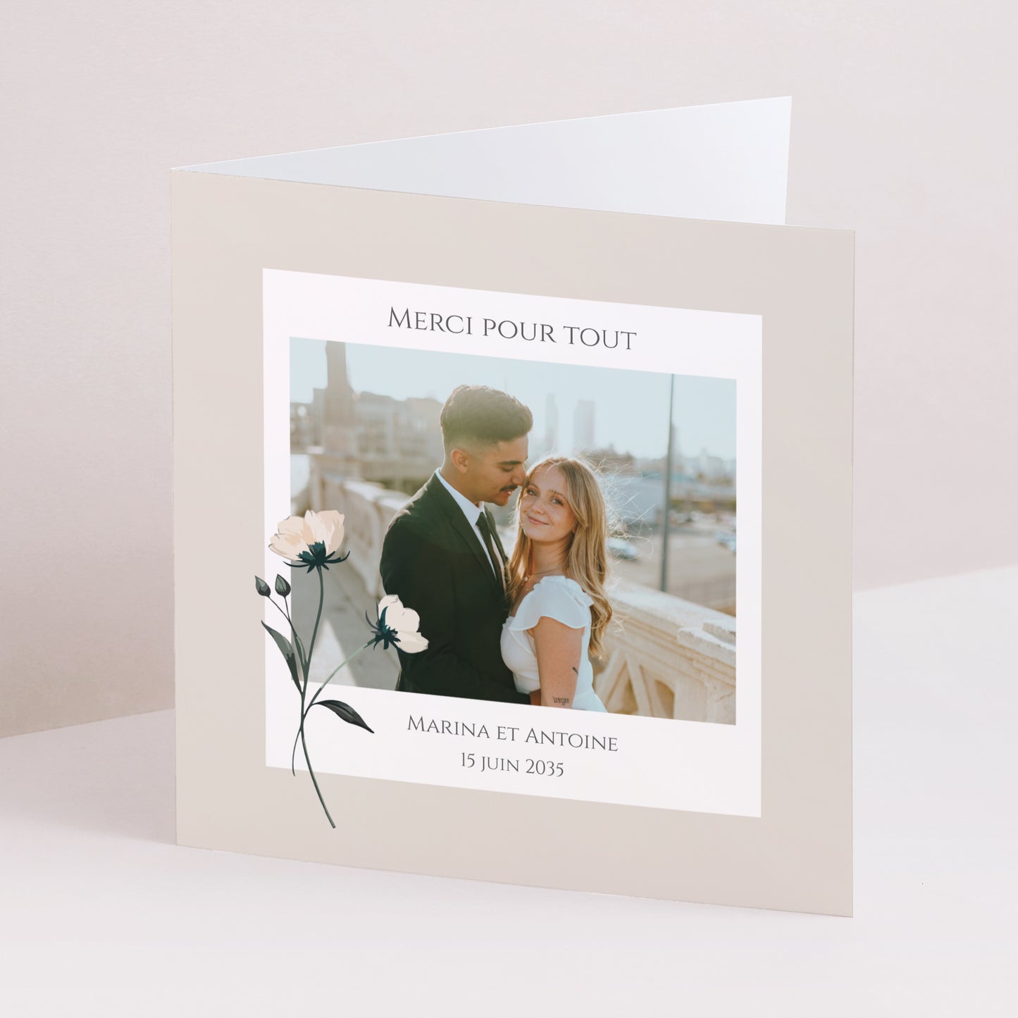 Remerciements Mariage Carré double volet Douces Fleurs photo N° 1