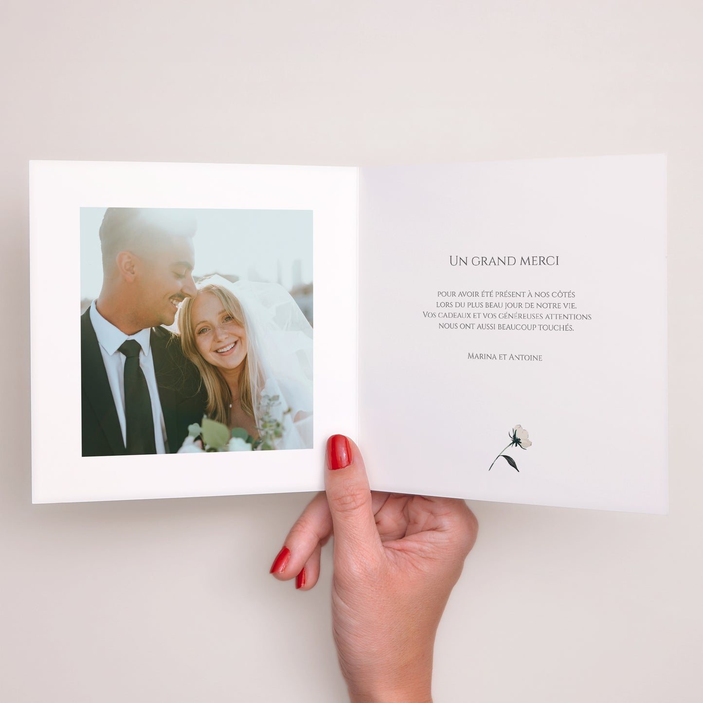 Remerciements Mariage Carré double volet Douces Fleurs photo N° 2