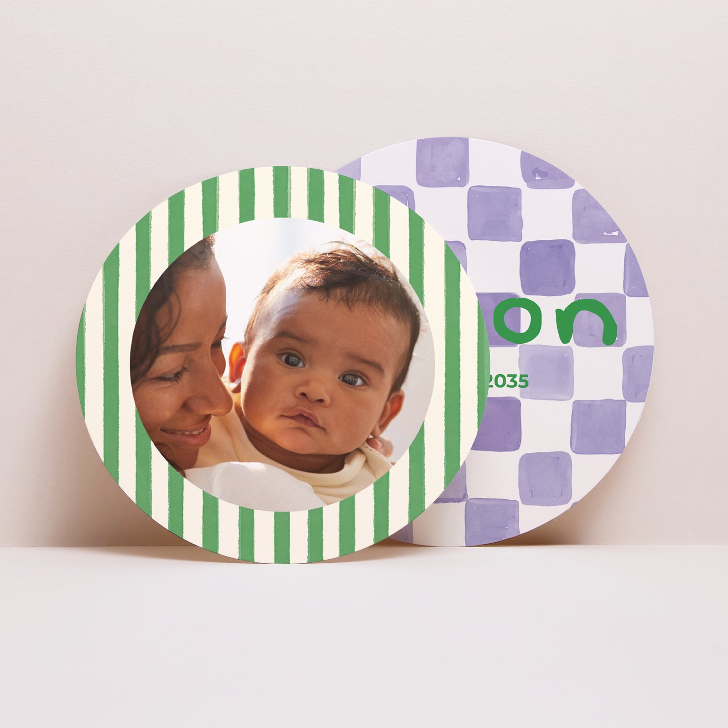 Faire-part Naissance Pochette disque Purple checkerboard photo N° 4