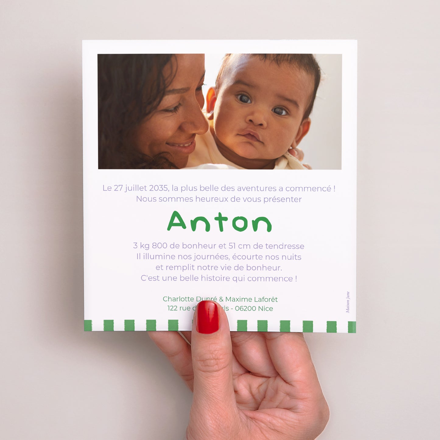 Faire-part Naissance Carré Purple checkerboard photo N° 3