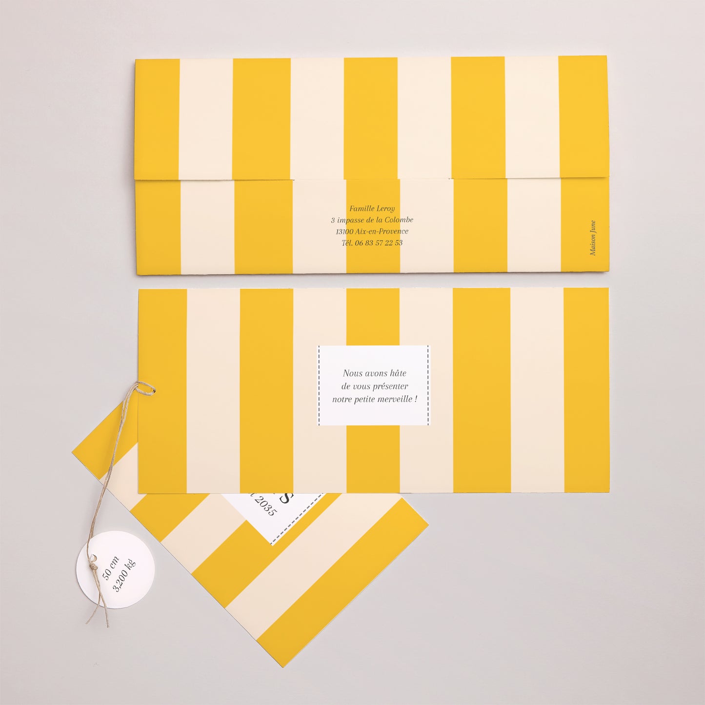 Faire-part Naissance Pochette 2 cartes, étiquette Au fil du soleil photo N° 4