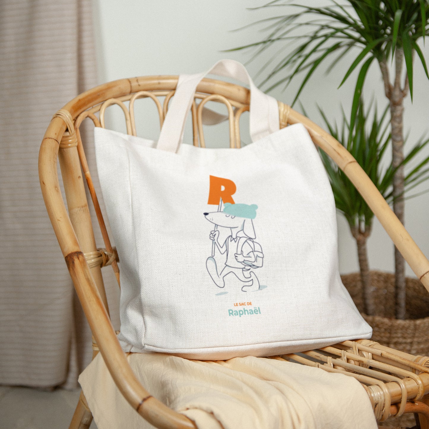 Tote bag Anse en toile Des chiens et des lettres oranges photo N° 2