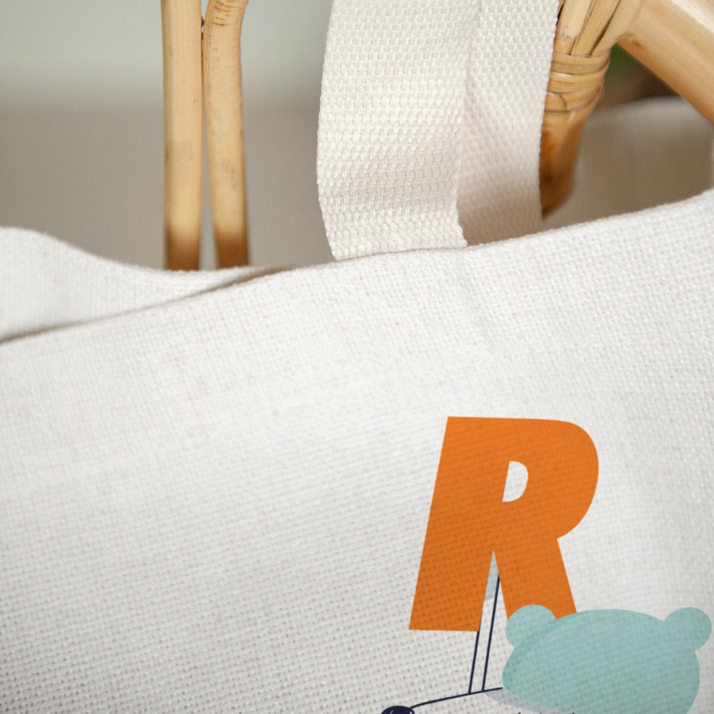 Tote bag Anse en toile Des chiens et des lettres oranges photo N° 3