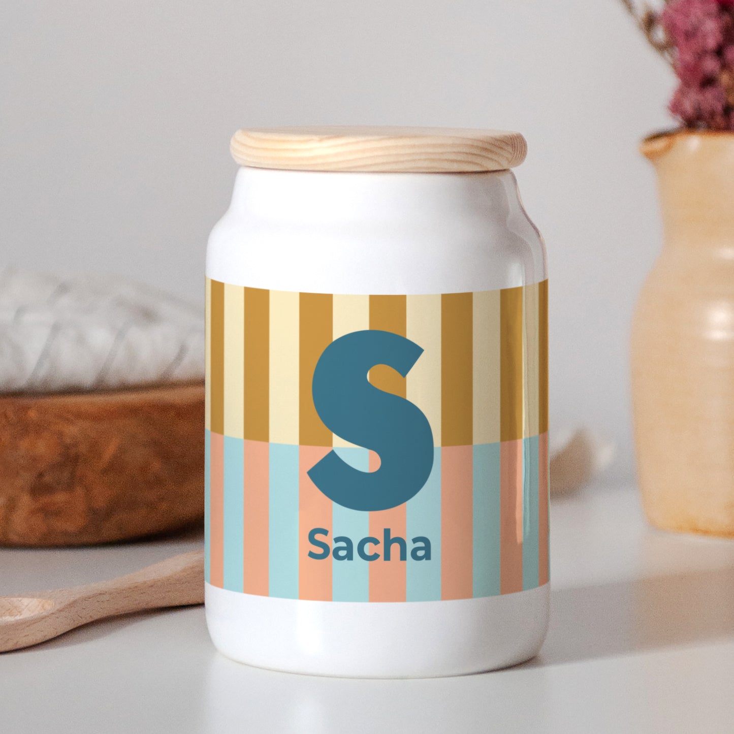 Pot en céramique 65 cl Colorful stripes blue photo N° 2