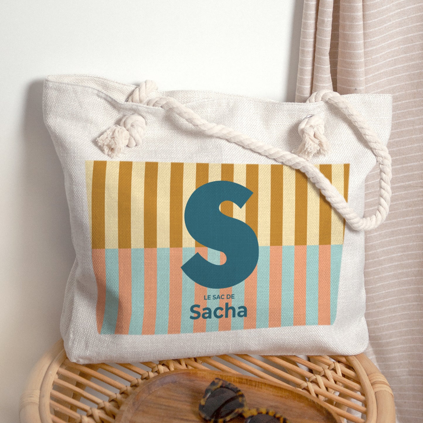 Sac cabas Anse en corde Colorful stripes blue photo N° 1