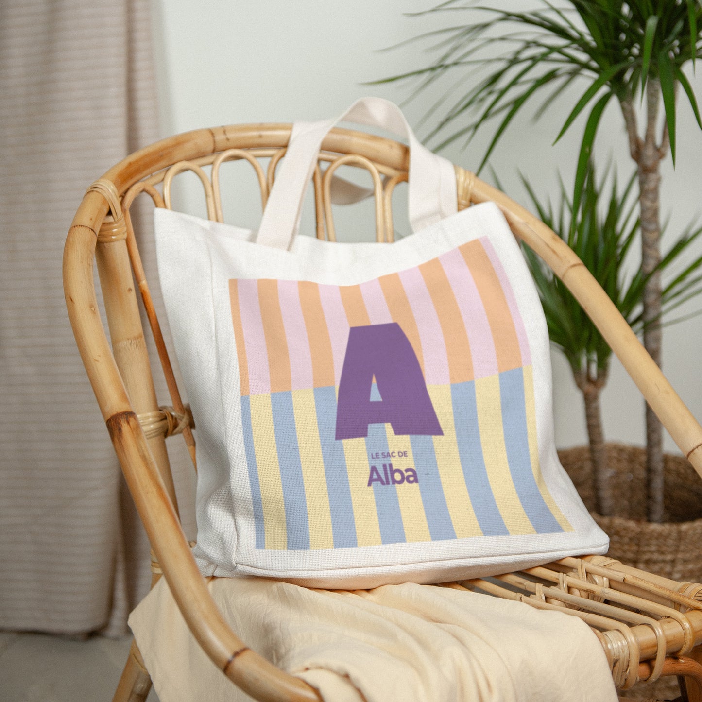 Tote bag Anse en toile Colorful stripes pink photo N° 2