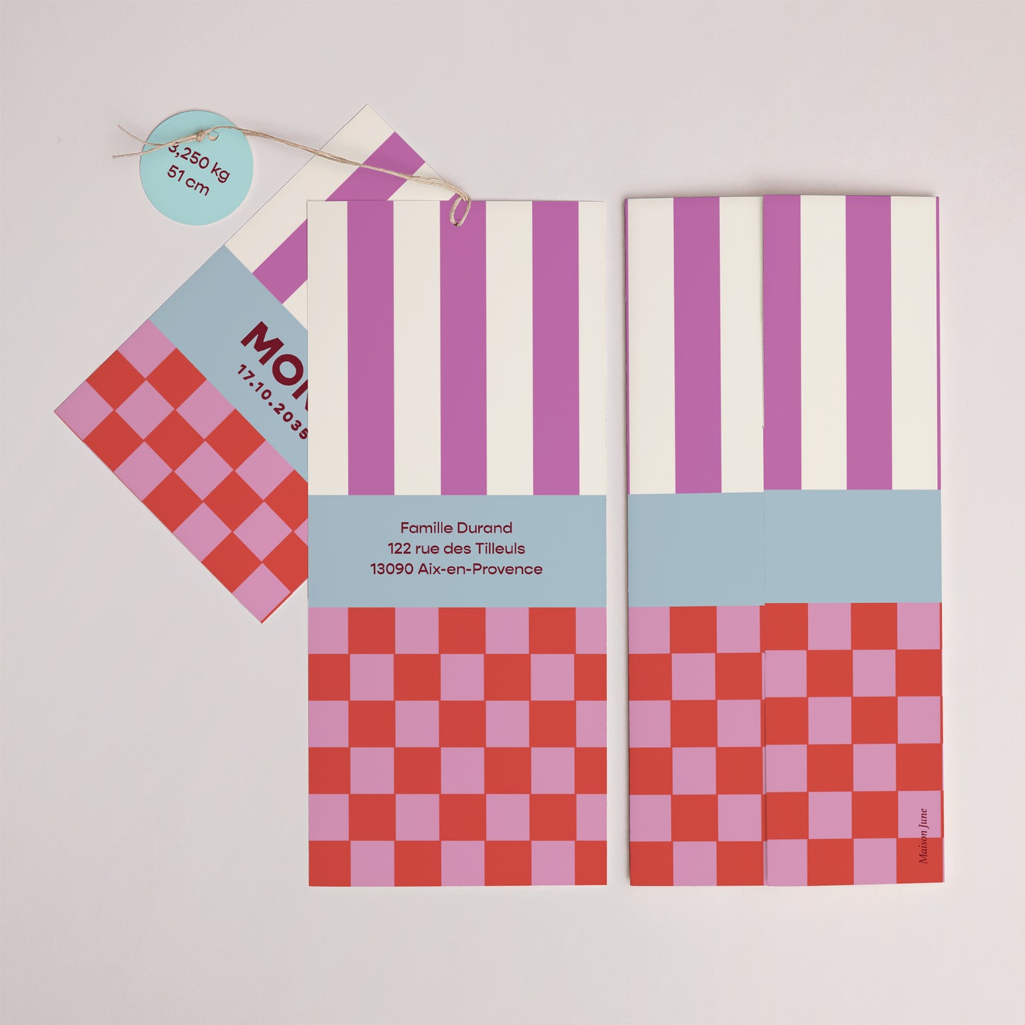 Faire-part Naissance Pochette portrait 2 cartes, étiquette Petite Symphonie Colorée photo N° 4