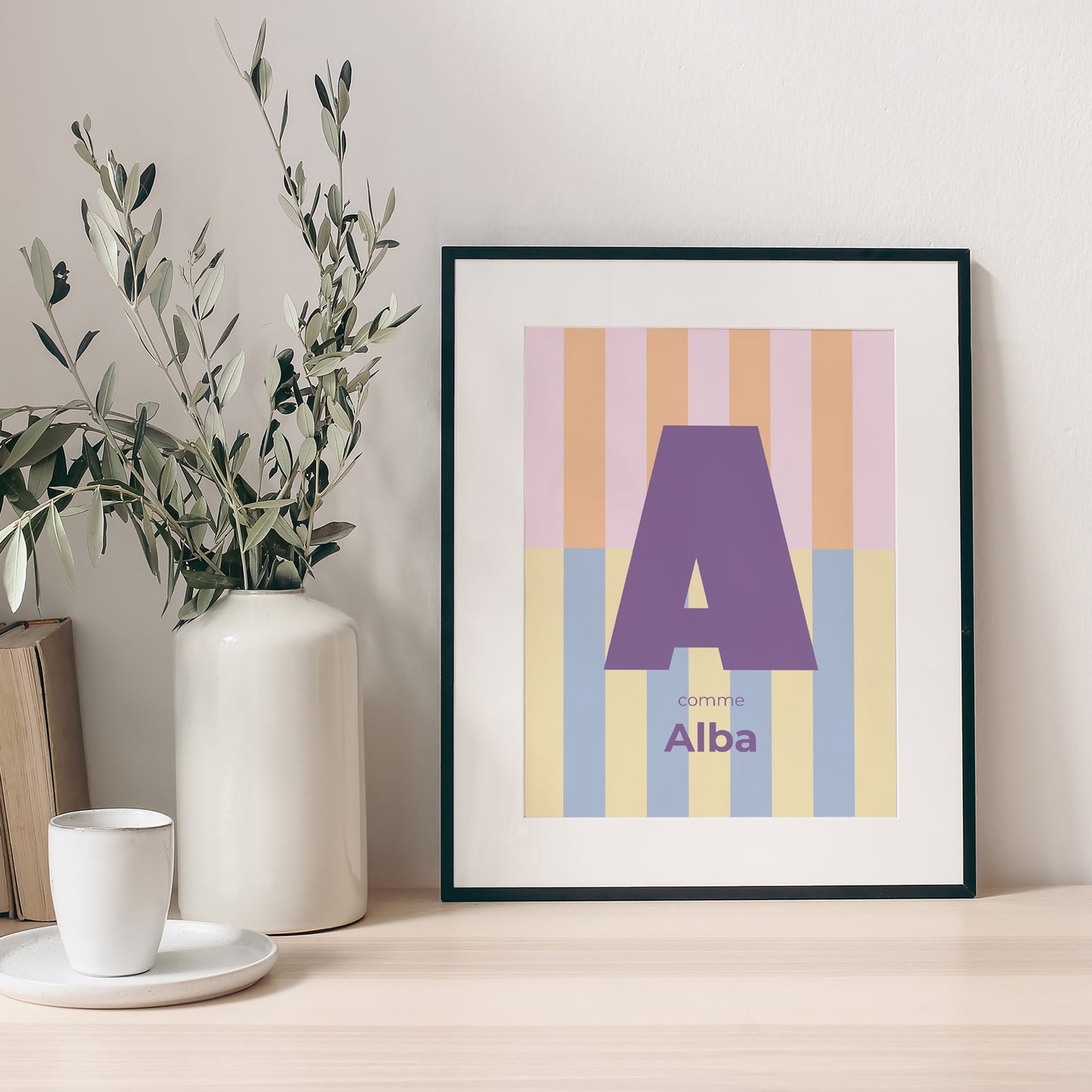 Affiche Naissance Portrait Colorful stripes pink II photo N° 1