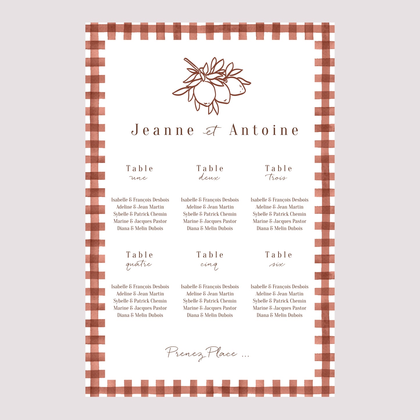 Plan de table Mariage Portrait 60 x 90 cm Amour Bucolique photo N° 2