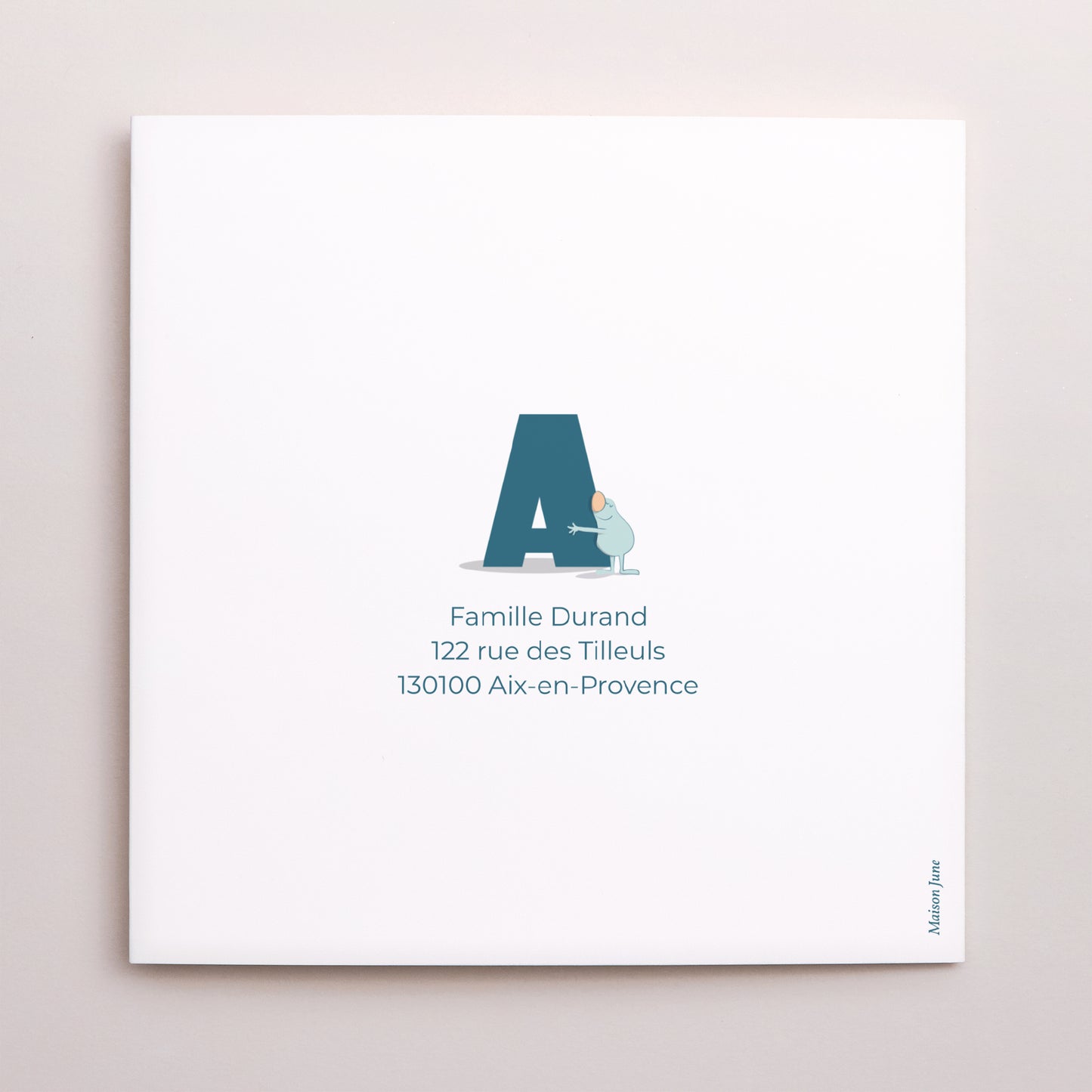 Faire-part Naissance Carré double volet Mon initial d'amour bleu II photo N° 3