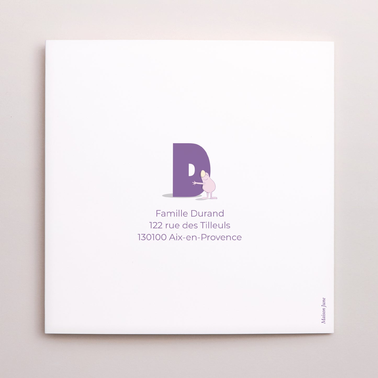 Faire-part Naissance Carré double volet Mon initial d'amour rose II photo N° 3