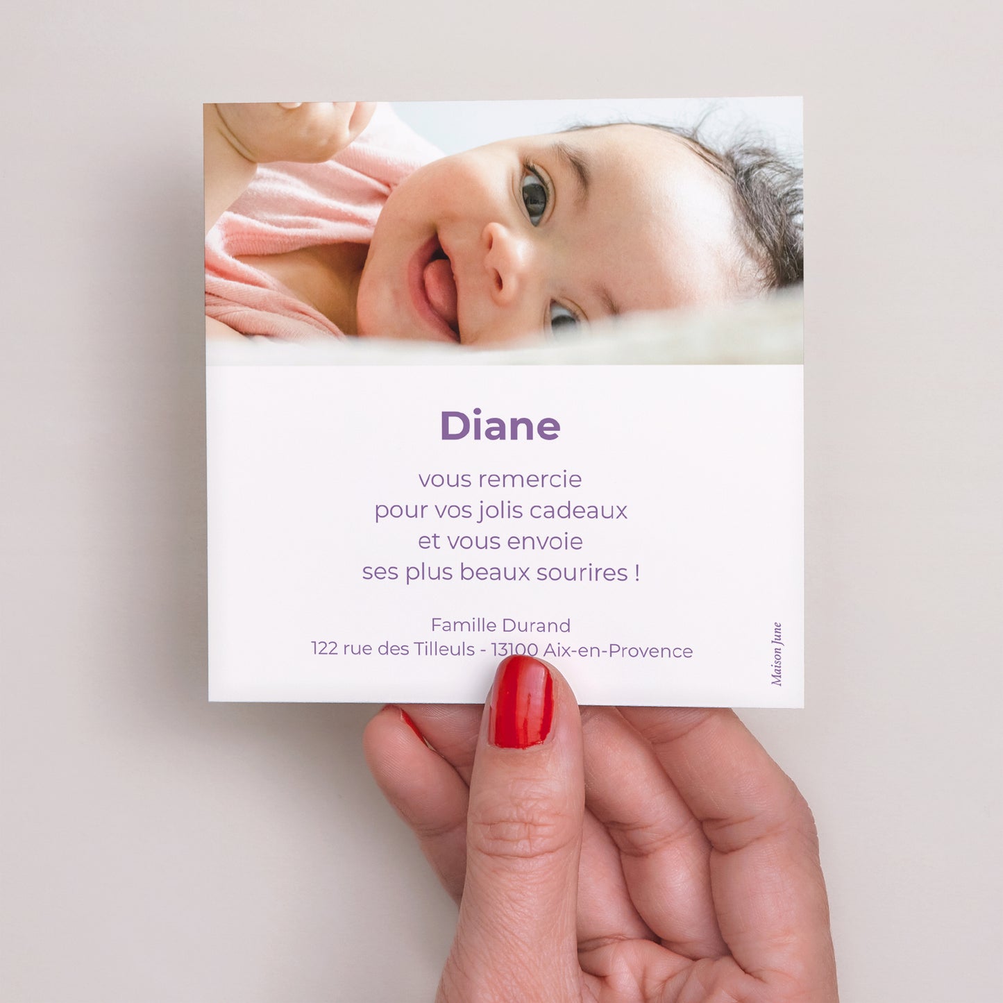 Remerciements Naissance Carré Mon initiale d'amour rose II photo N° 3