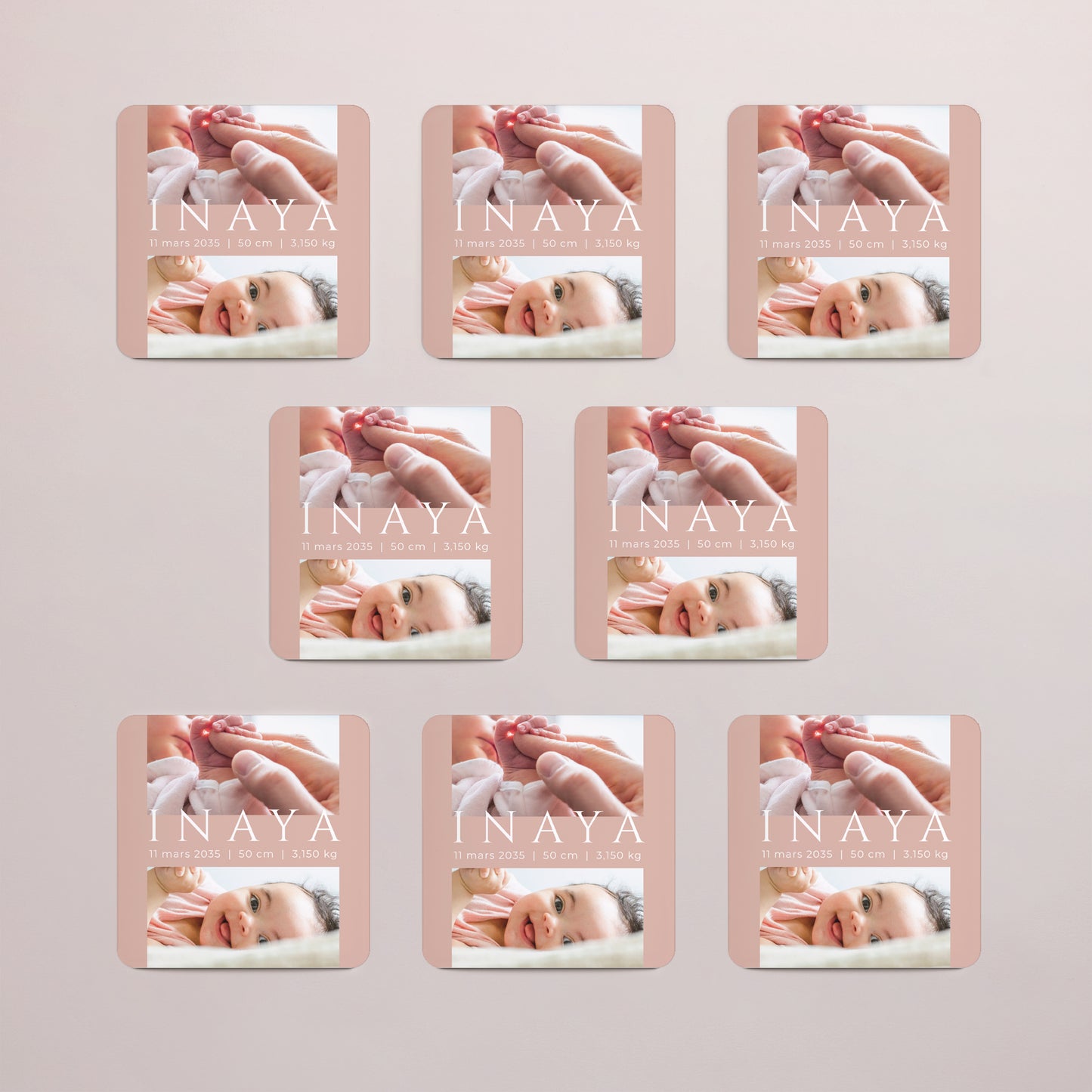Faire-part Naissance Lot de 8, magnétique, carré coins arrondis Objectif bonheur photo N° 3