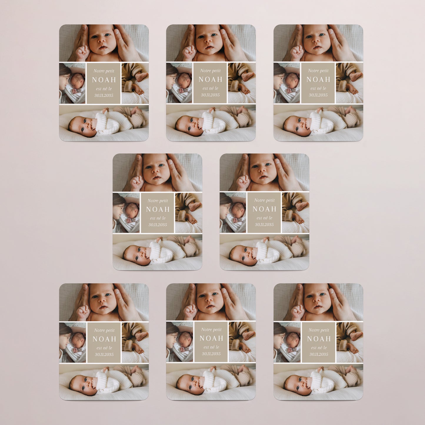 Faire-part Naissance Lot de 8, magnétique, rectangle coins arrondis Petits morceaux de nous photo N° 3
