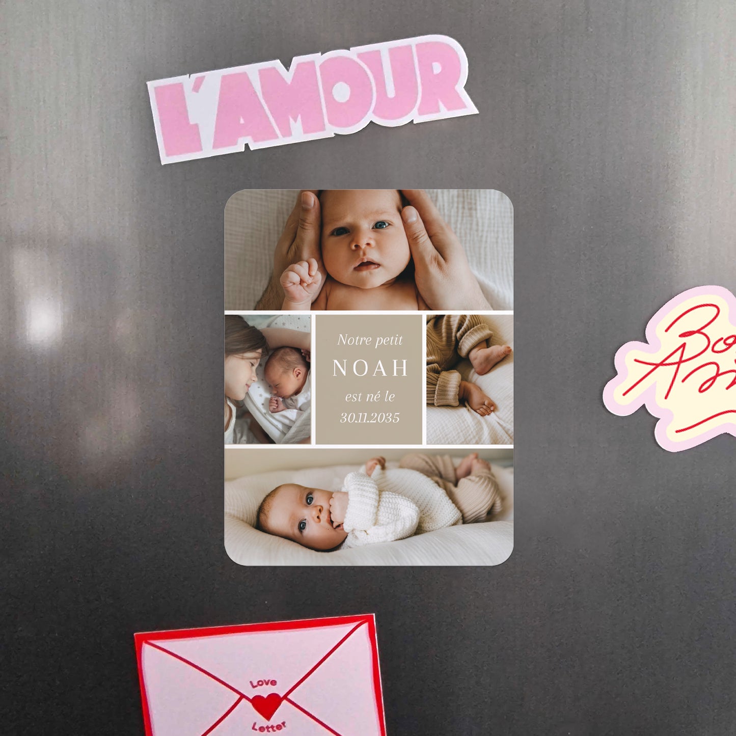 Faire-part Naissance Lot de 8, magnétique, rectangle coins arrondis Petits morceaux de nous photo N° 4