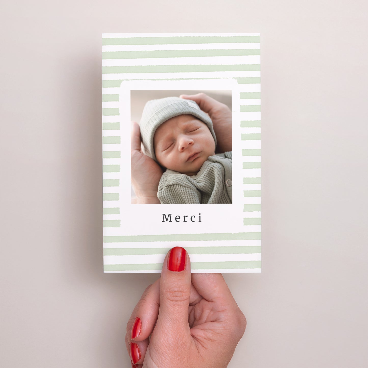 Remerciements Naissance Portrait Rayures vertes claires photo N° 2