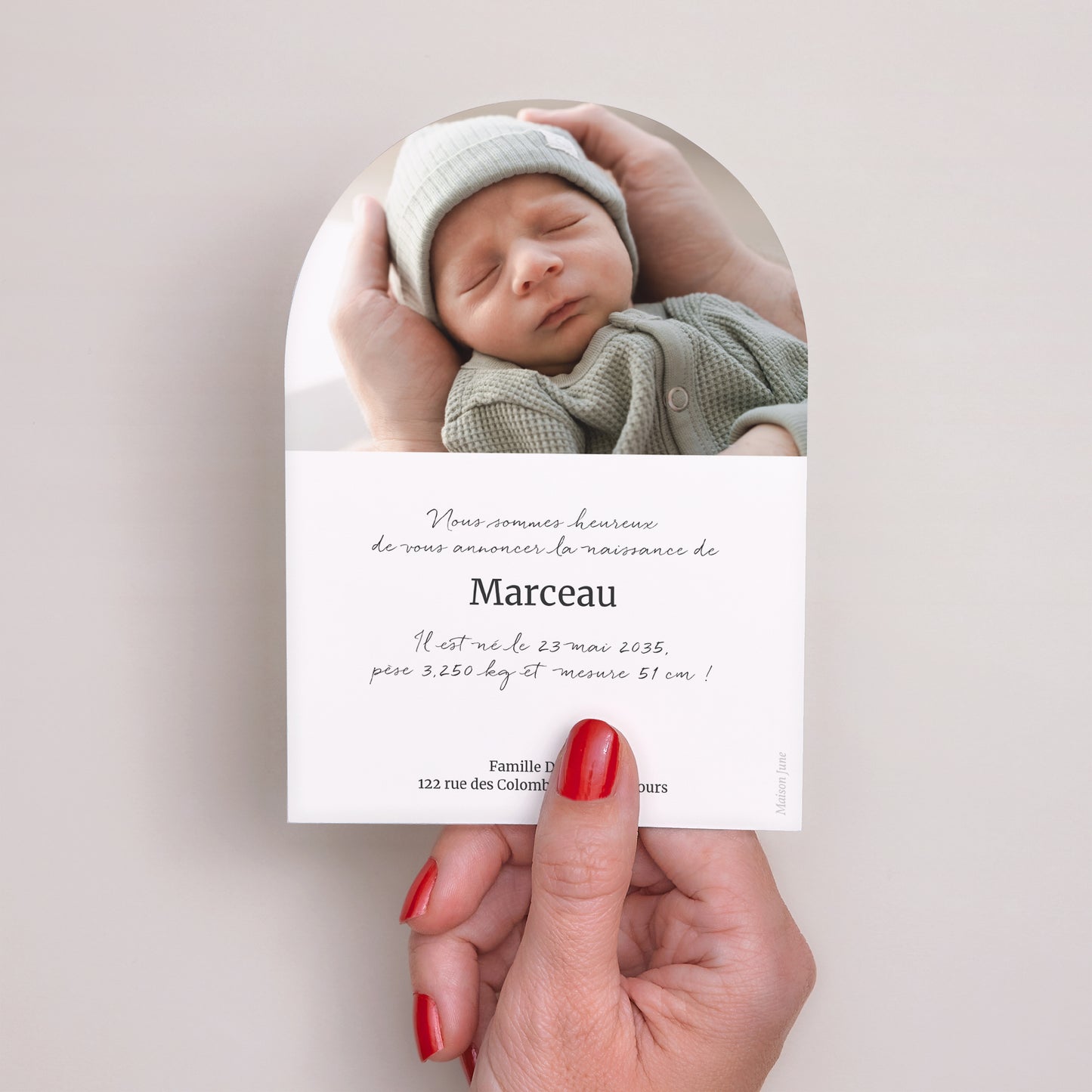 Faire-part Naissance Petite arche Rayures vertes claires photo N° 3