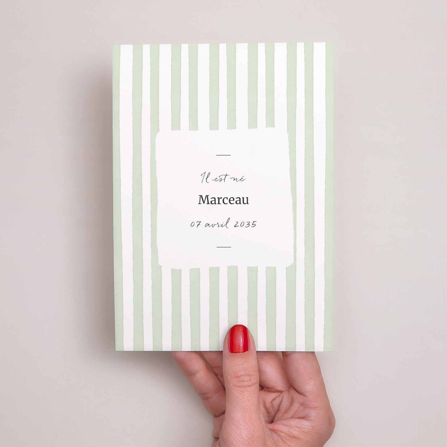 Faire-part Naissance Portrait Rayures vertes claires photo N° 2