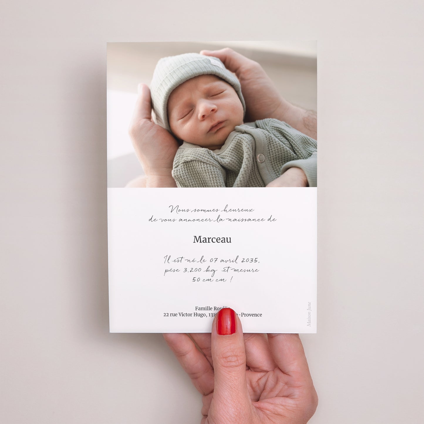 Faire-part Naissance Portrait Rayures vertes claires photo N° 3
