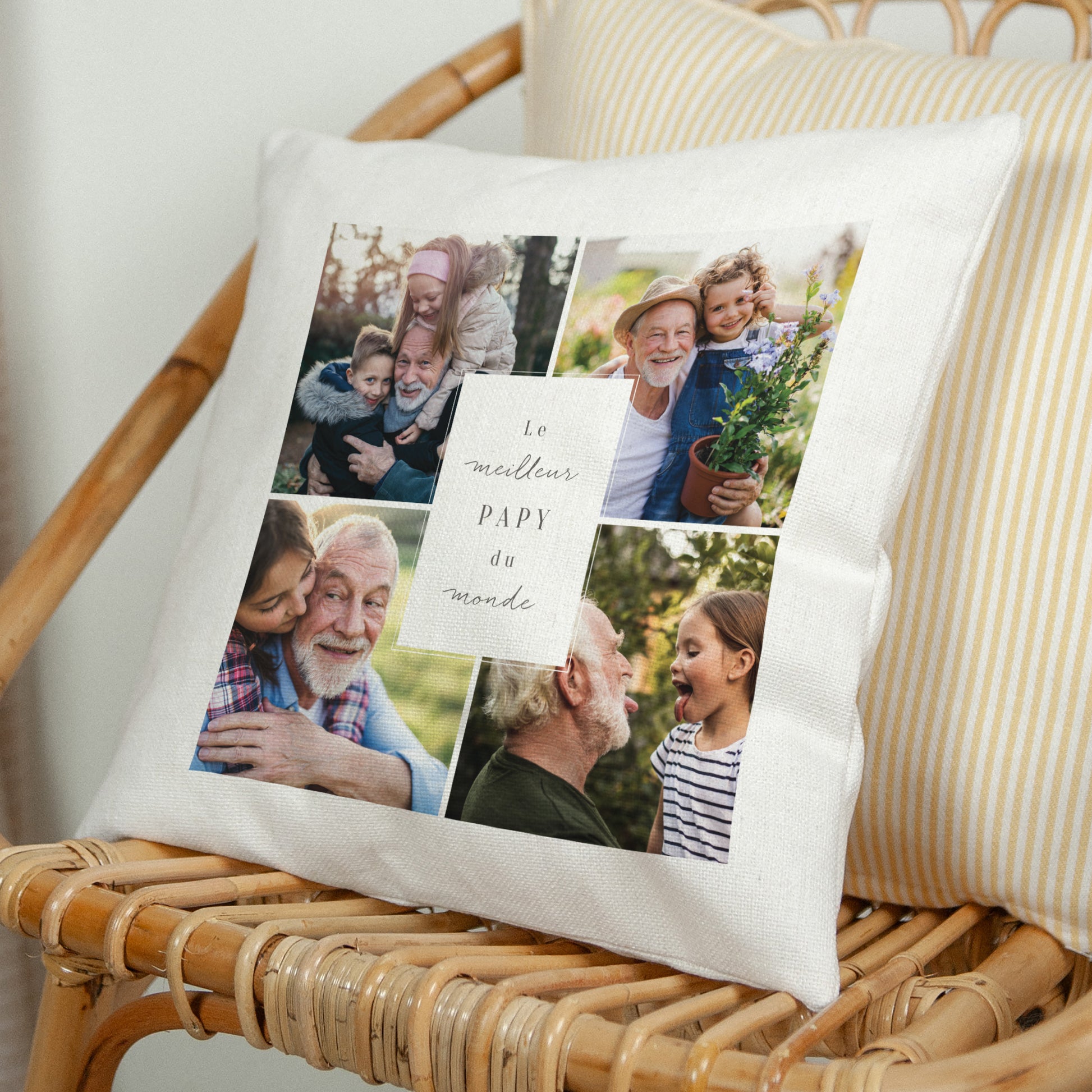 Coussin Beige naturel Le meilleur papy du monde photo N° 1