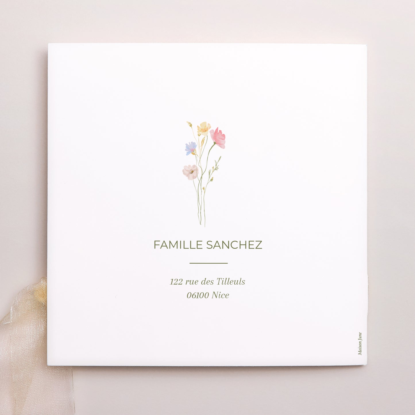 Faire-part Naissance Pochette carrée, 3 cartes, étiquette Petite Fleur d’Amour photo N° 4