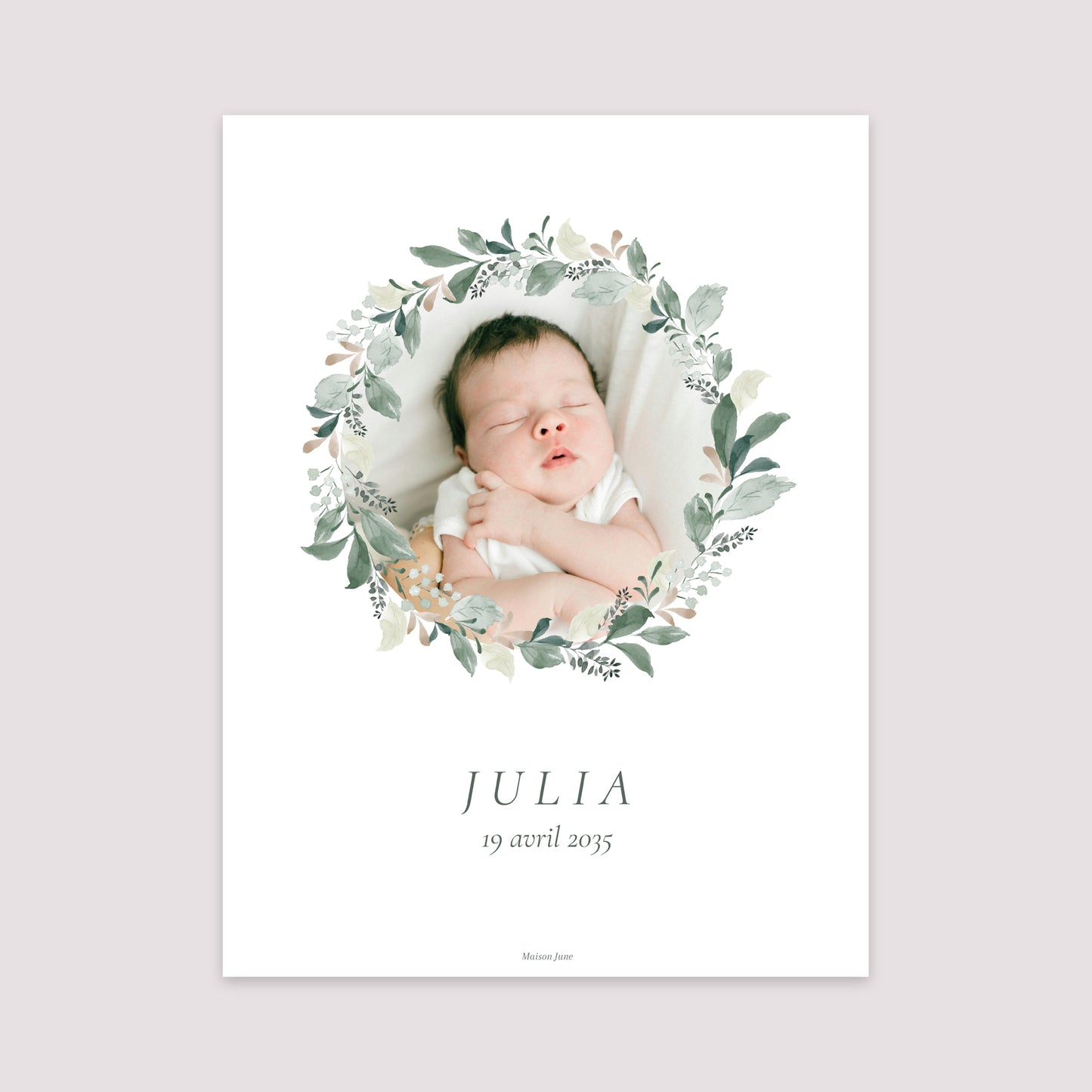 Affiche Naissance Portrait 30 x 40 cm Écrin Végétal photo N° 2