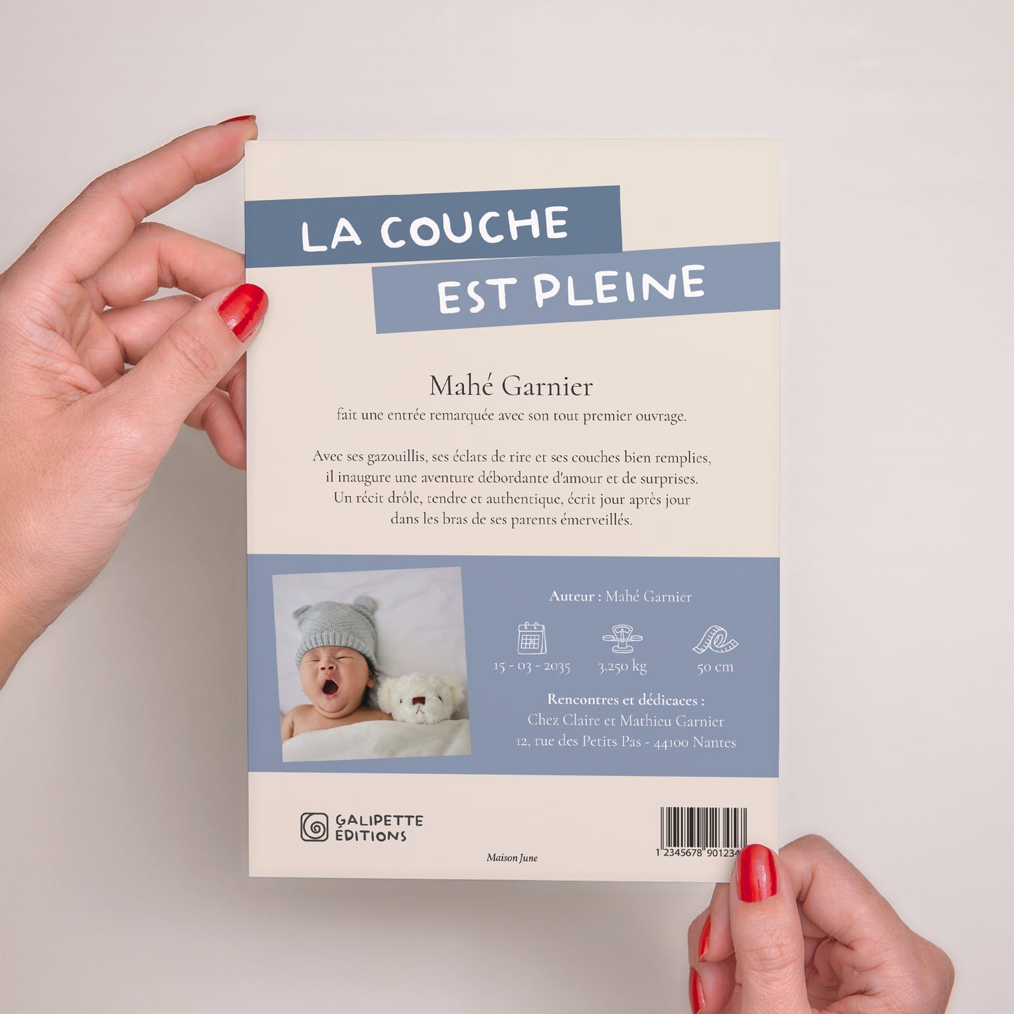 Faire-part Naissance Grand format rectangle La Couche est Pleine - Bleu photo N° 3