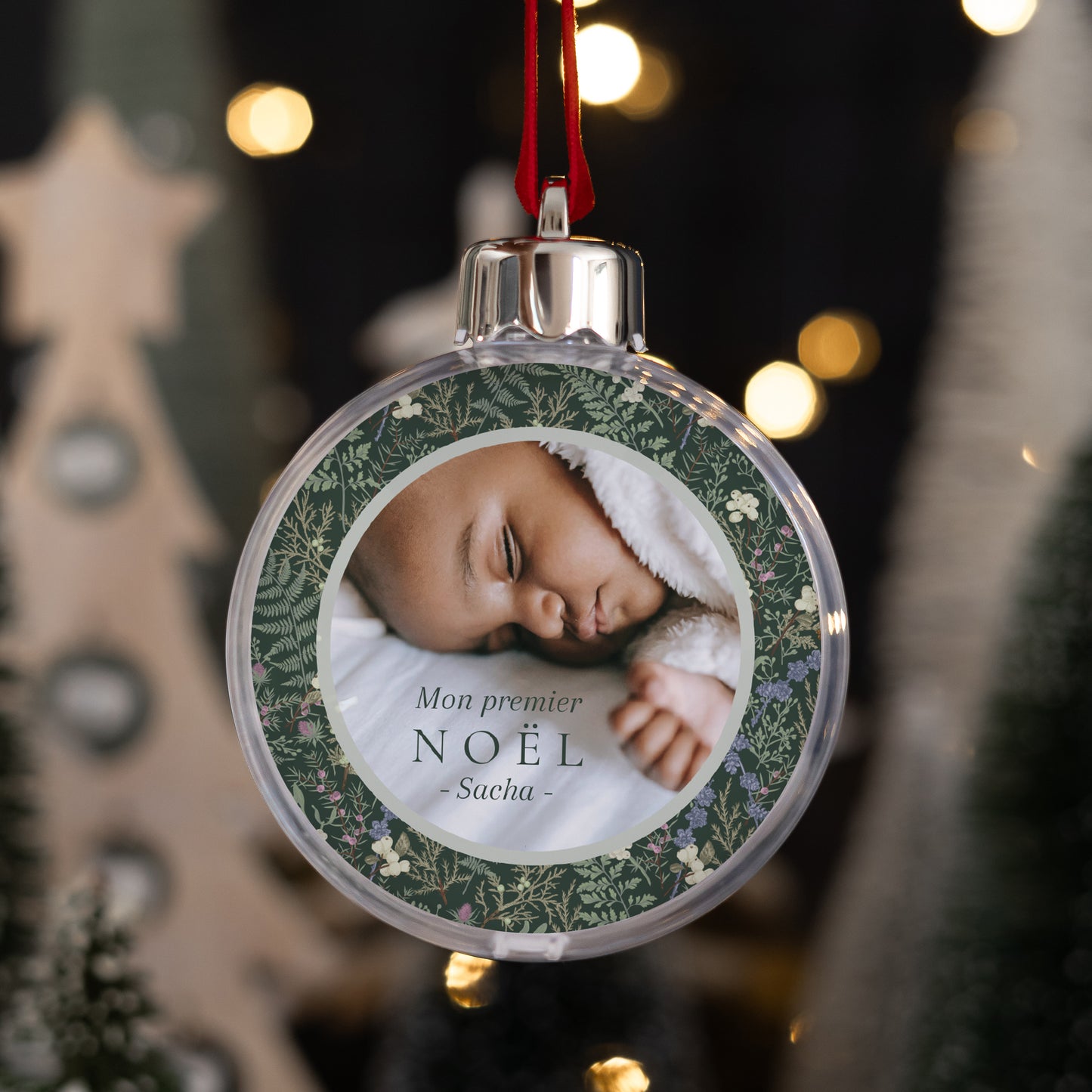 Boule de Noël Fin d'année Ronde Feuillages d’hiver photo N° 1