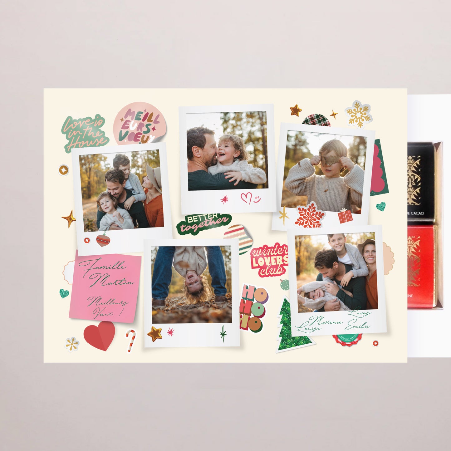 Boite chocolat personnalisée Fin d'année 6 chocolats Polaroids hivernaux photo N° 2