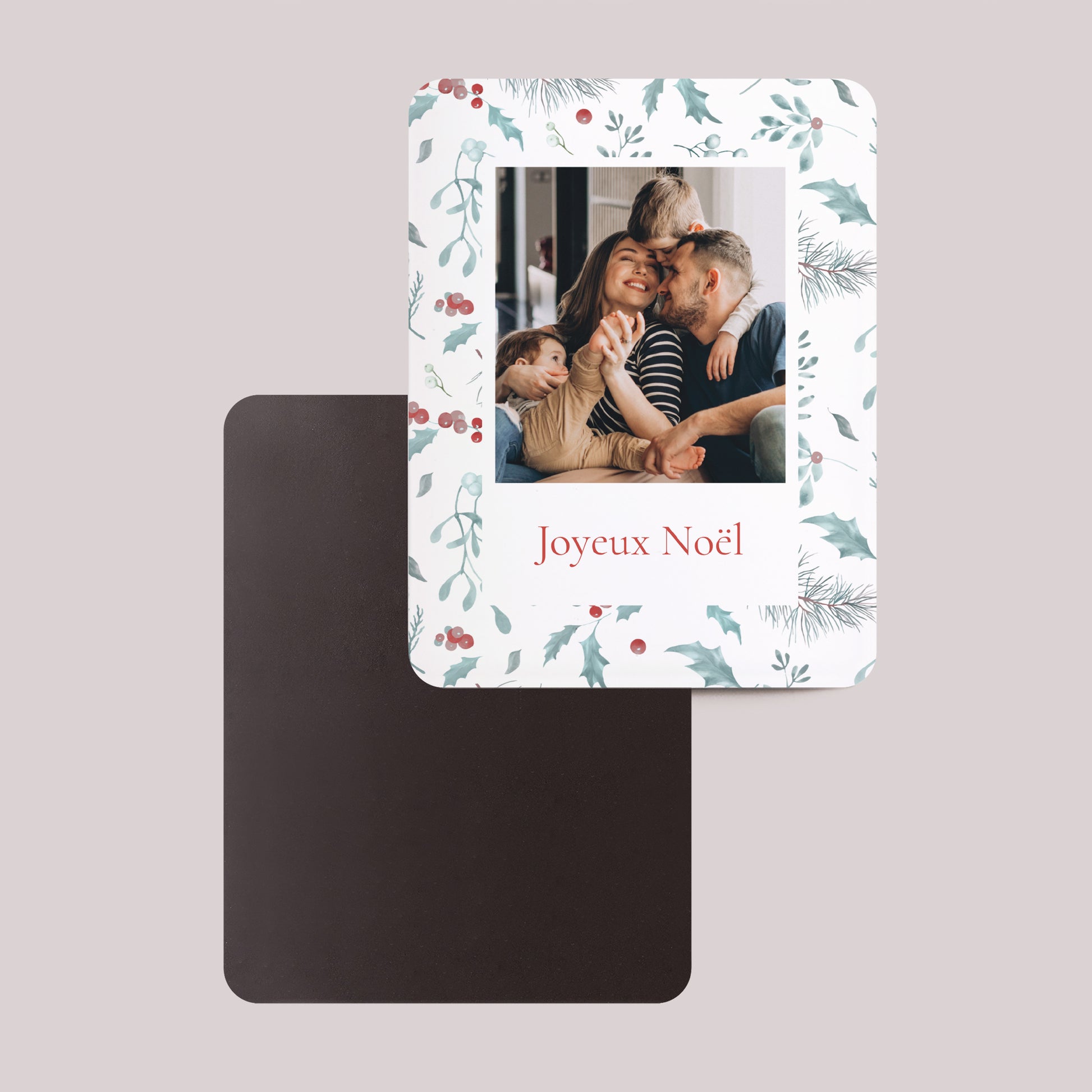 Carte de Noel Fin d'année Lot de 8, magnétique, rectangle coins arrondis Éclats de Houx photo N° 2