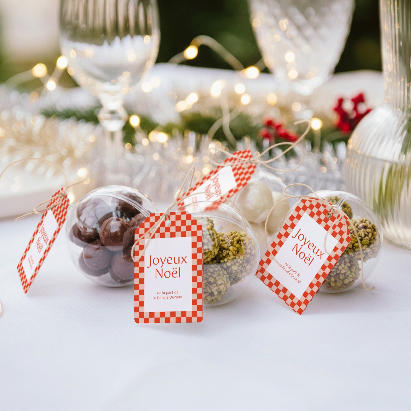 Boîte à dragées Fin d'année boule avec étiquette fanion Magie de Noël photo N° 2