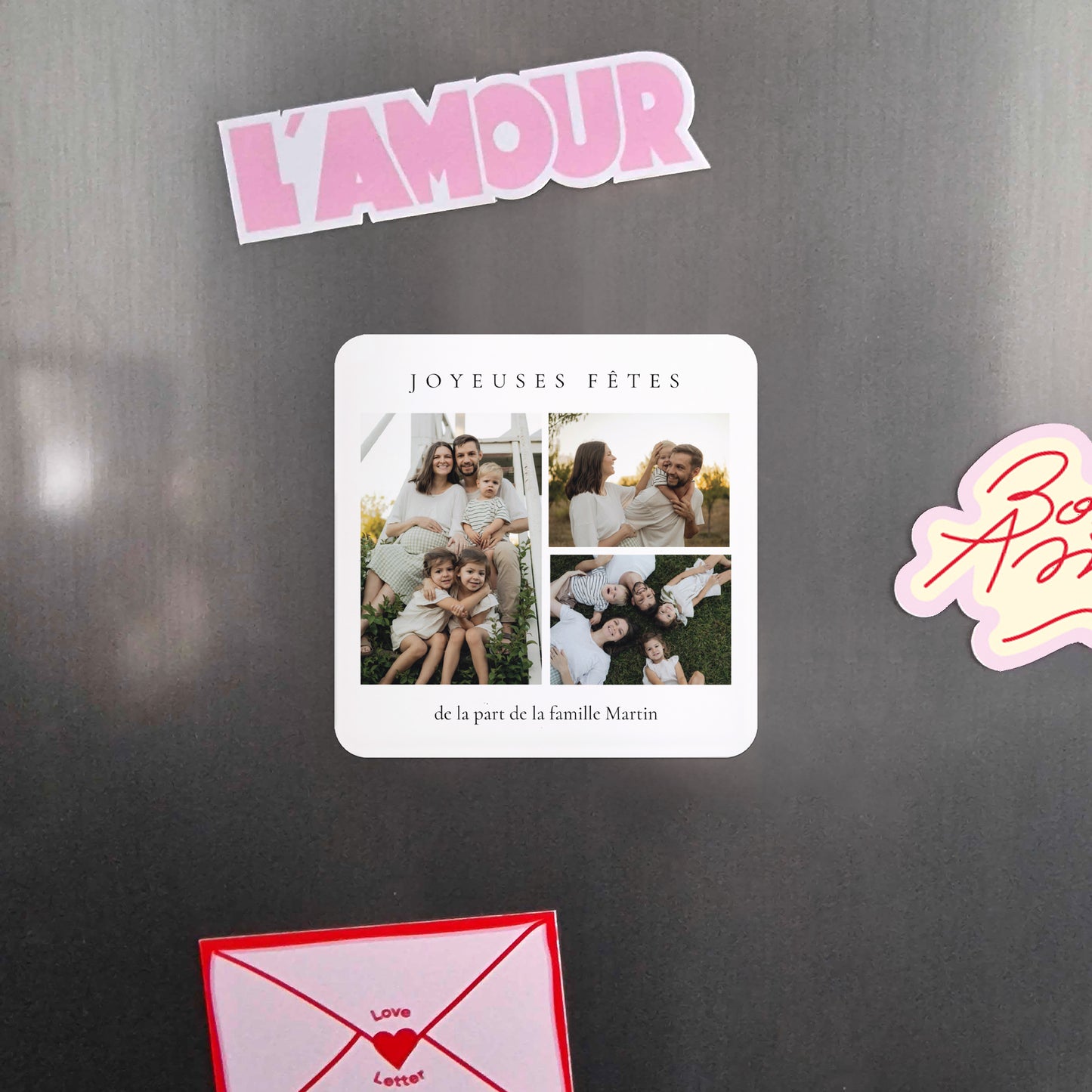 Carte de Noel Fin d'année Lot de 8, magnétique, carré coins arrondis Instants précieux en photo photo N° 4