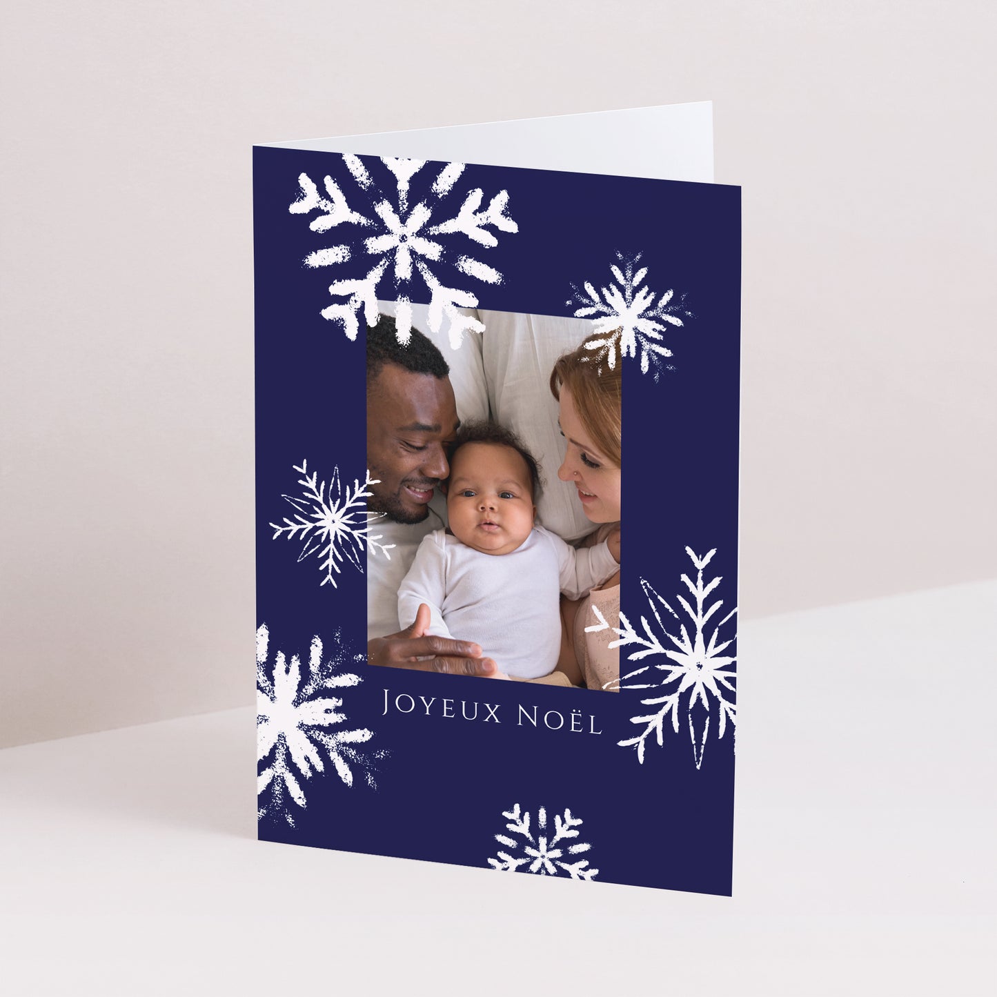 Carte de voeux Fin d'année Double volet portrait Flocons de Noël photo N° 1