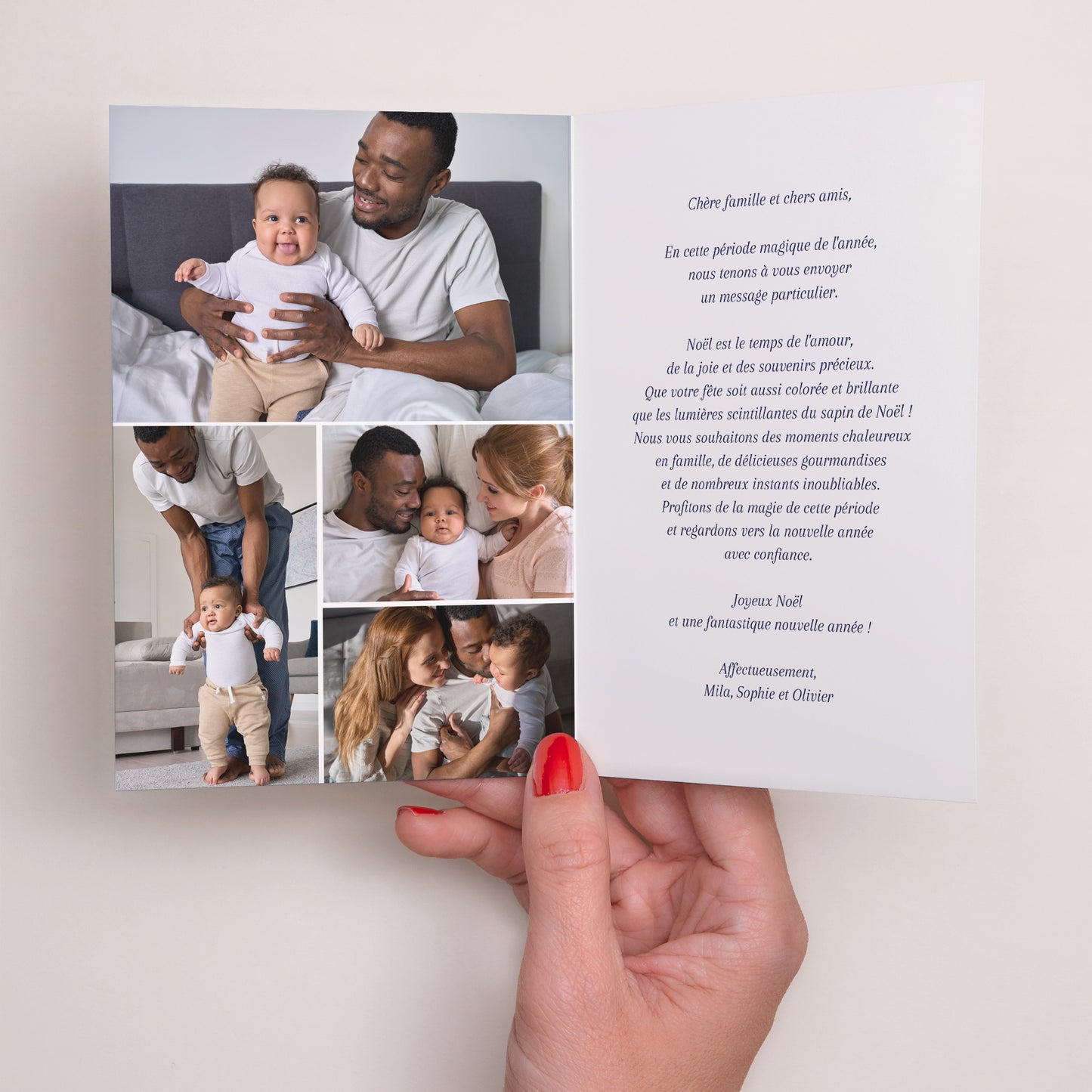 Carte de voeux Fin d'année Double volet portrait Flocons de Noël photo N° 2
