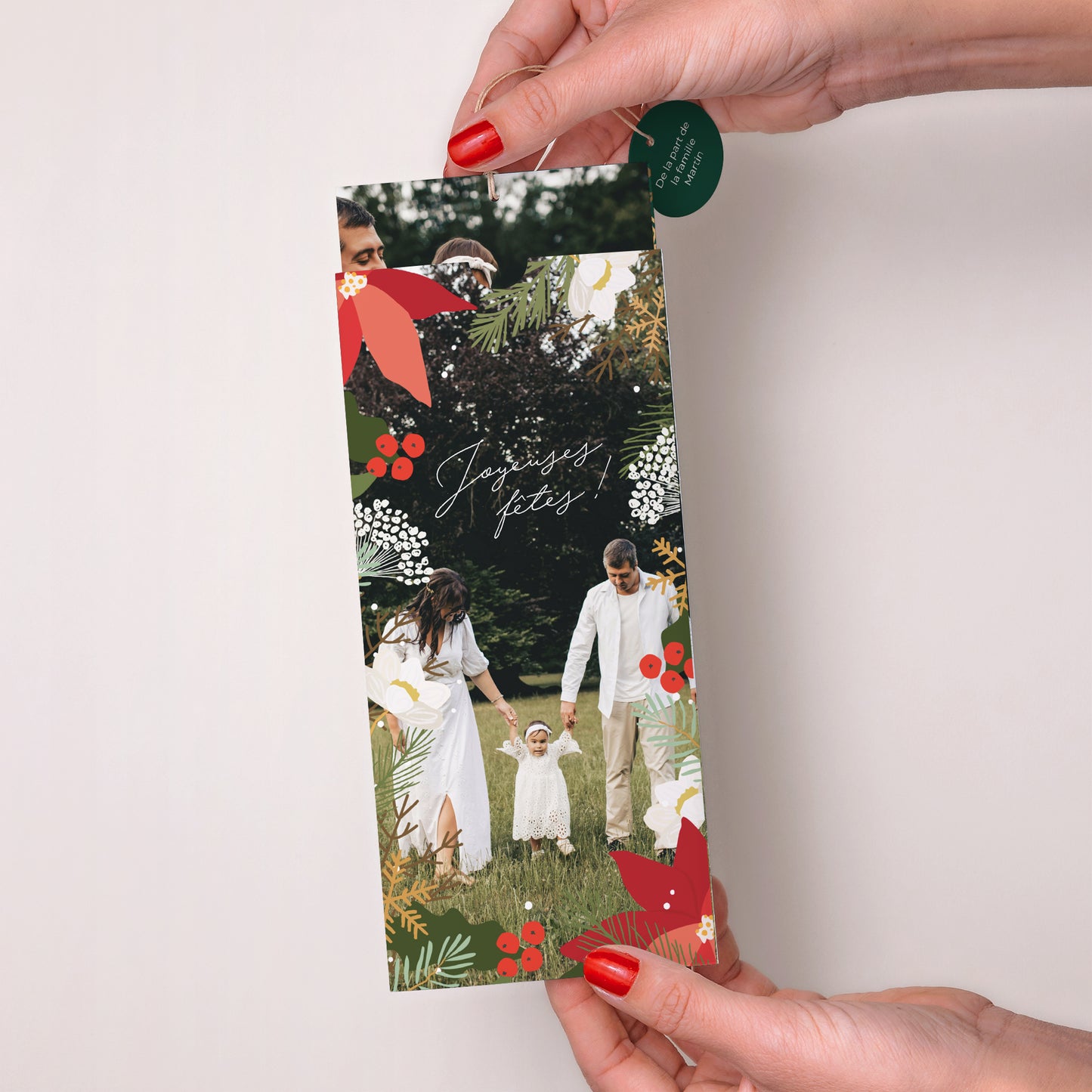 Carte de voeux Fin d'année Pochette portrait 2 cartes, étiquette Herbier de Noël photo N° 2