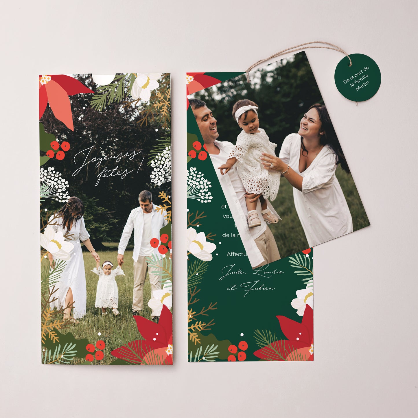 Carte de voeux Fin d'année Pochette portrait 2 cartes, étiquette Herbier de Noël photo N° 3