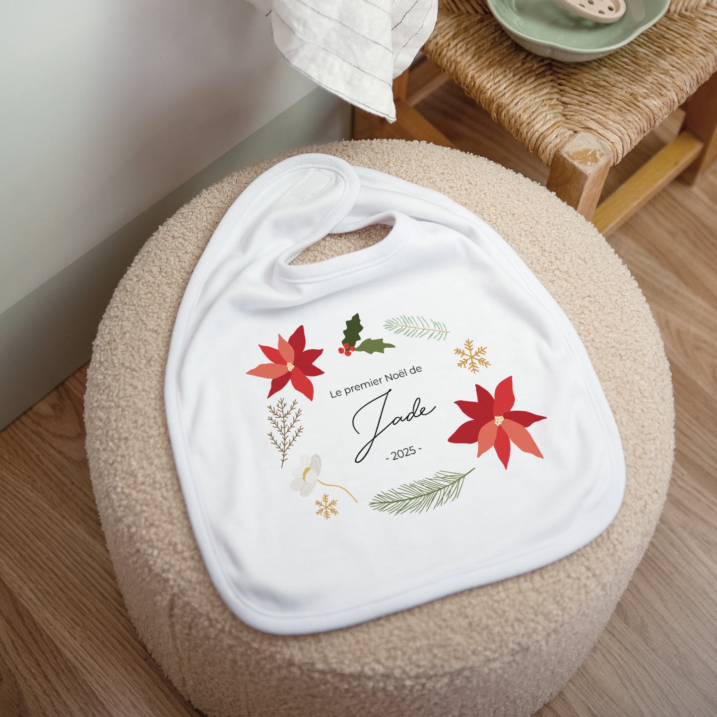 Bavoir Fin d'année Tissu Herbier de Noël photo N° 1