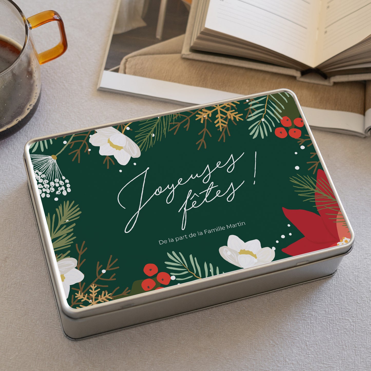 Boite métallique Fin d'année Rectangle Herbier de Noël photo N° 2