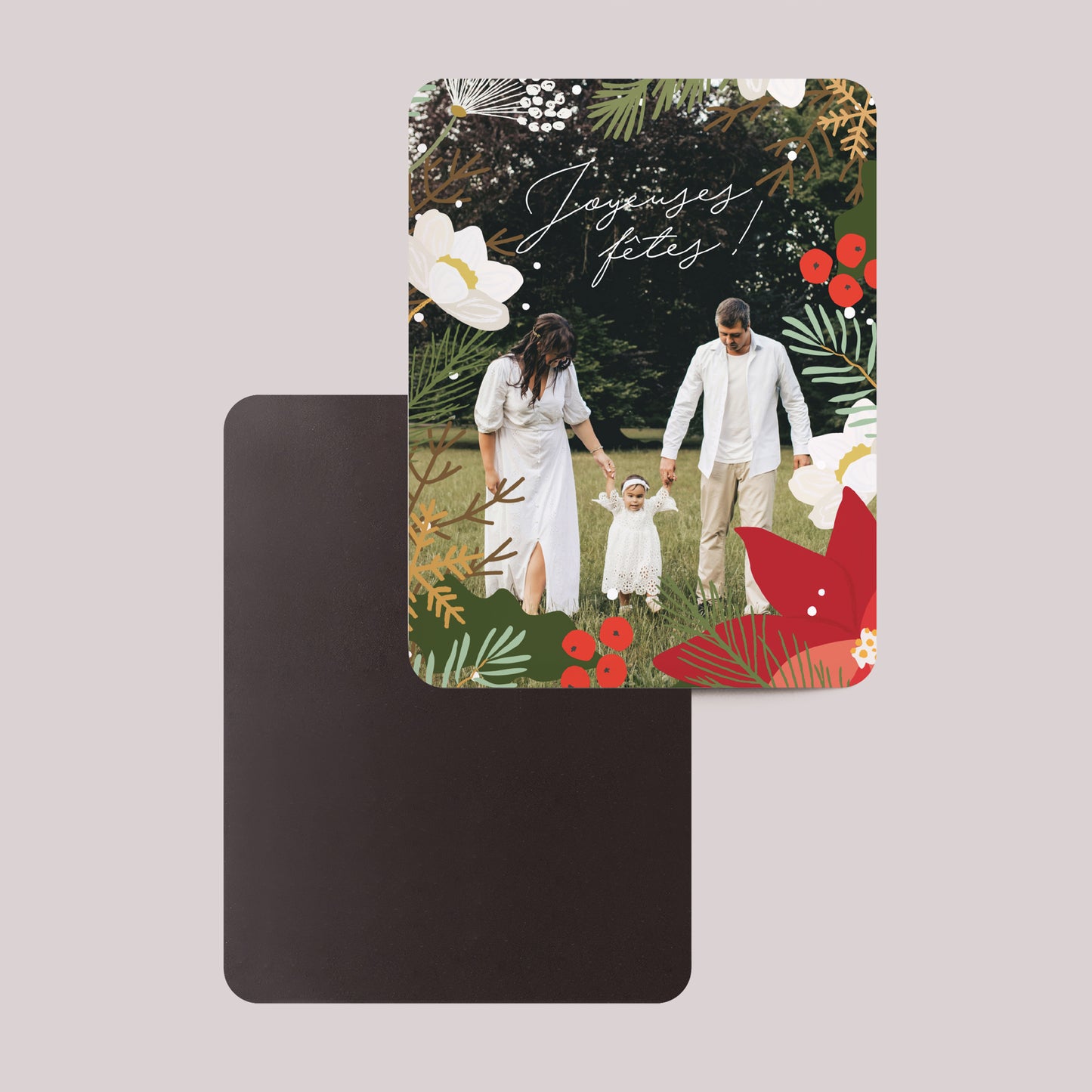Carte de voeux Fin d'année Lot de 8, magnétique, rectangle coins arrondis Herbier de Noël photo N° 2