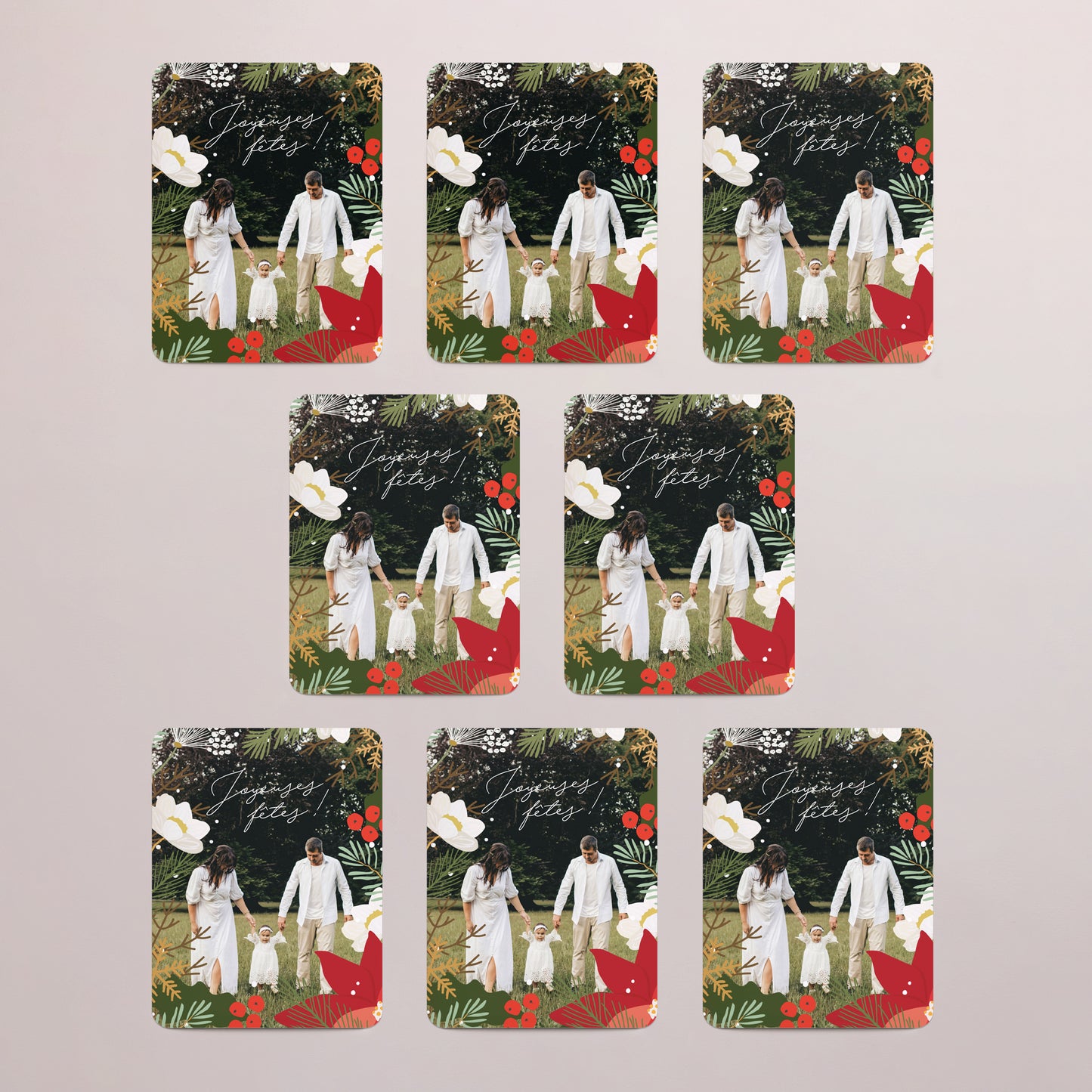 Carte de voeux Fin d'année Lot de 8, magnétique, rectangle coins arrondis Herbier de Noël photo N° 3