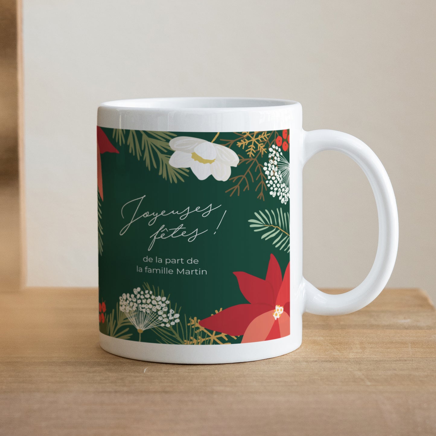 Mug Fin d'année Blanc Herbier de Noël photo N° 1