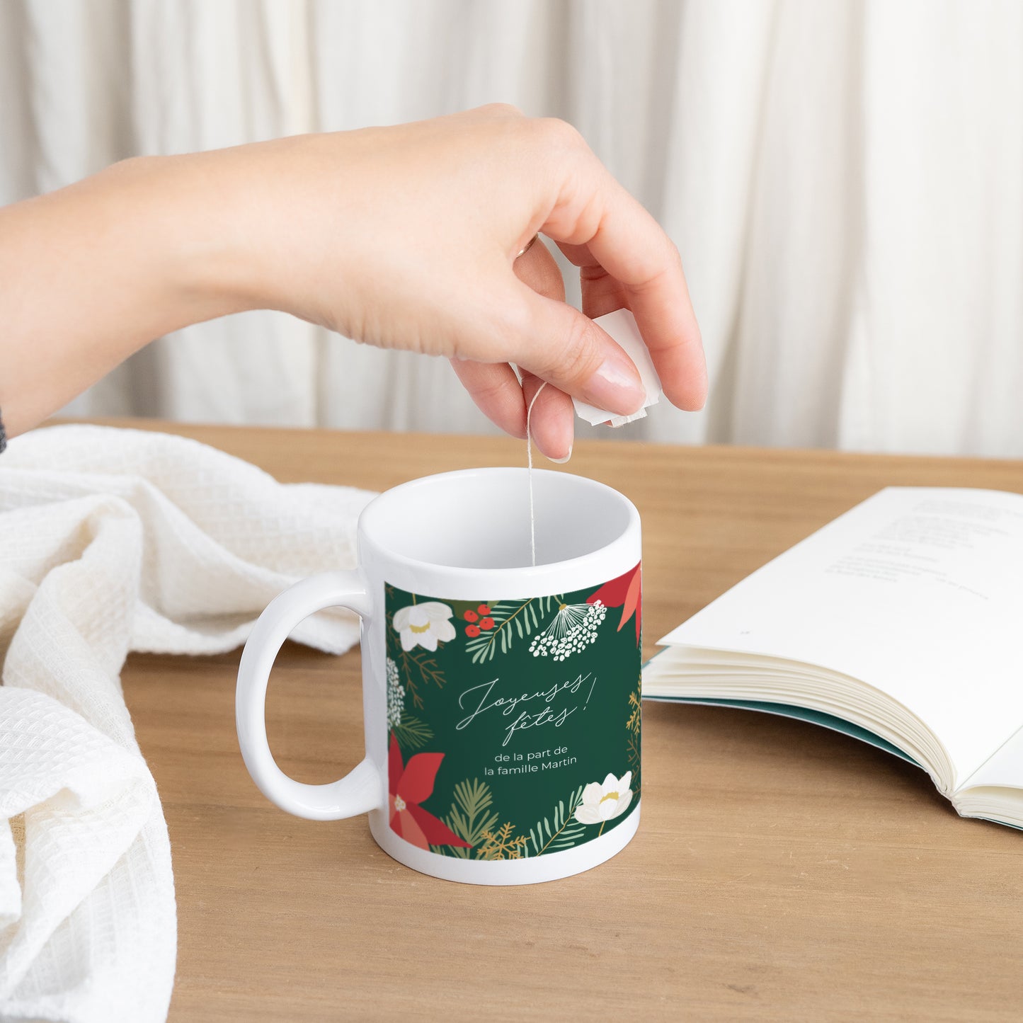 Mug Fin d'année Blanc Herbier de Noël photo N° 3