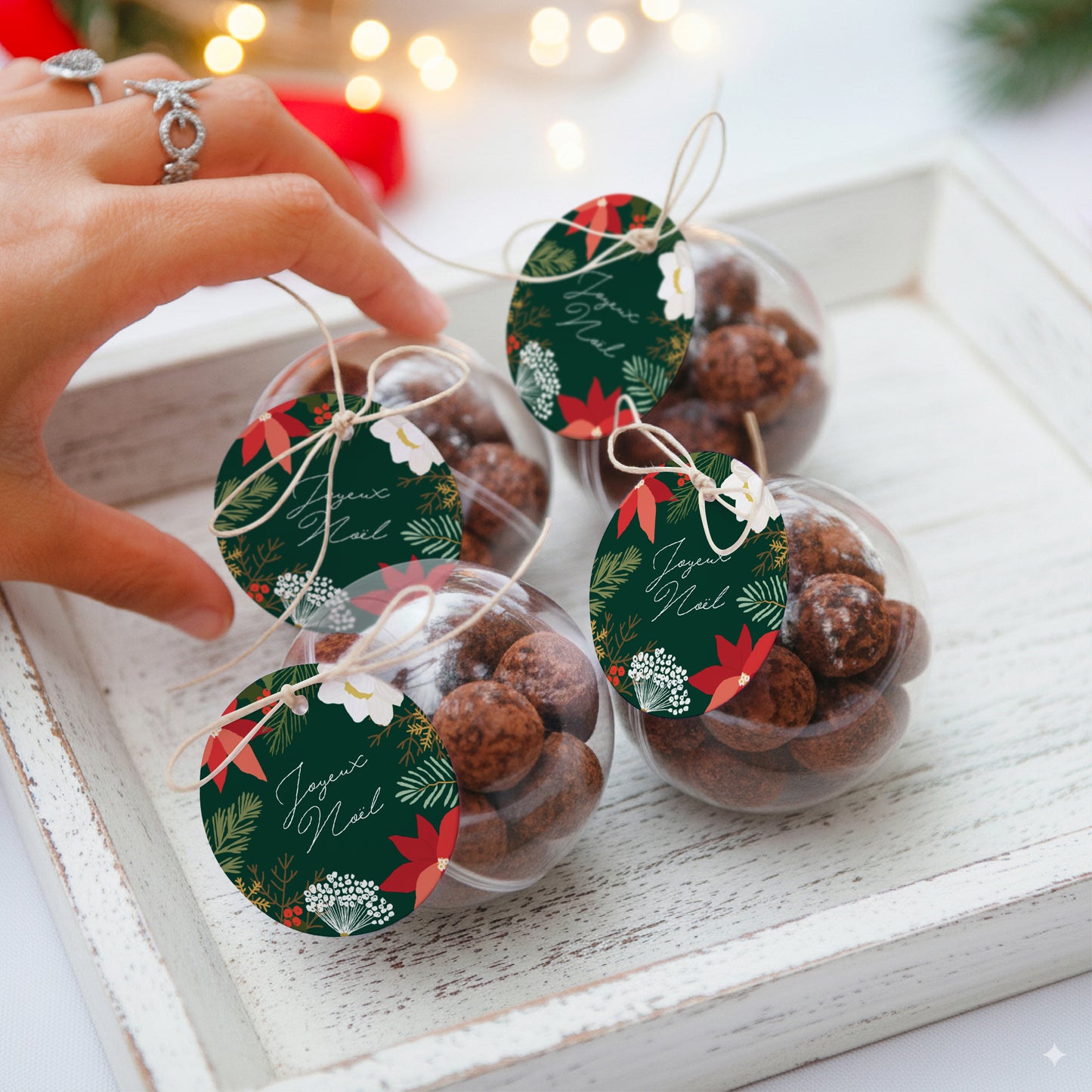 Boîte à dragées Fin d'année boule avec étiquette ronde Herbier de Noël photo N° 2