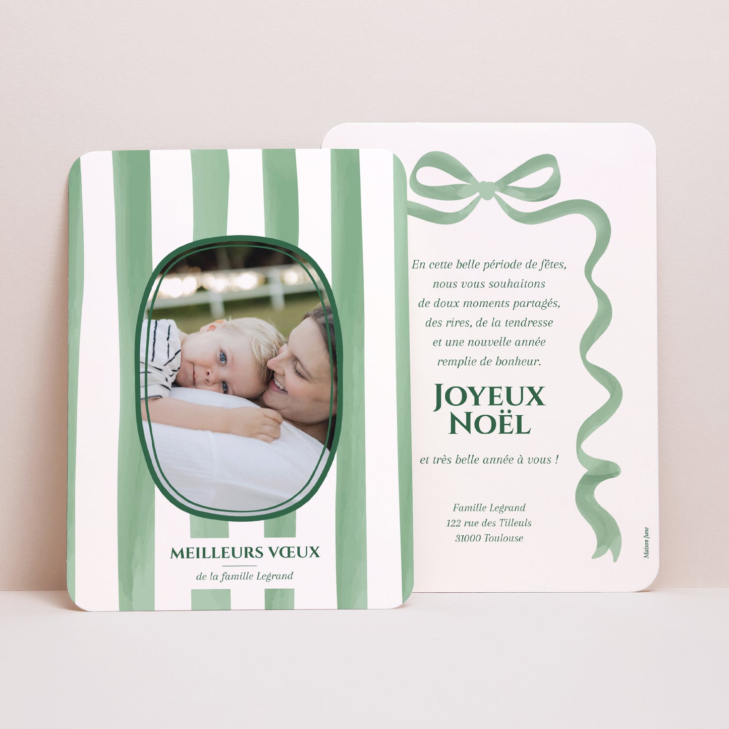Carte de voeux Fin d'année Portrait, bords arrondis Green Christmas photo N° 1