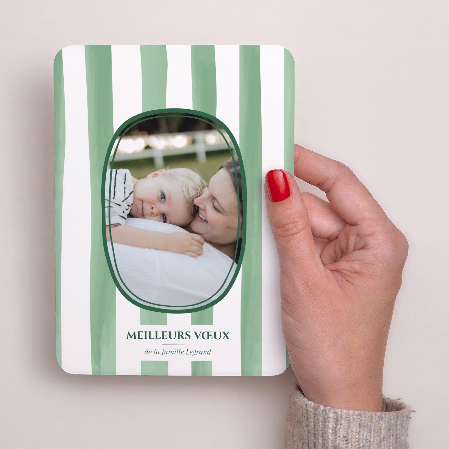 Carte de voeux Fin d'année Portrait, bords arrondis Green Christmas photo N° 2