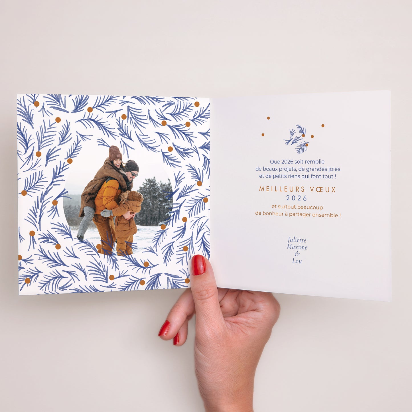 Carte de Noel Fin d'année Carré double volet Sapin bleu photo N° 2