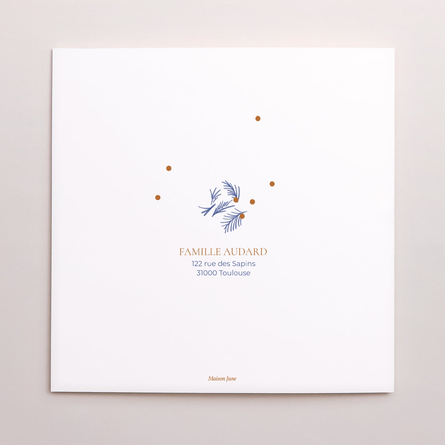 Carte de Noel Fin d'année Carré double volet Sapin bleu photo N° 3