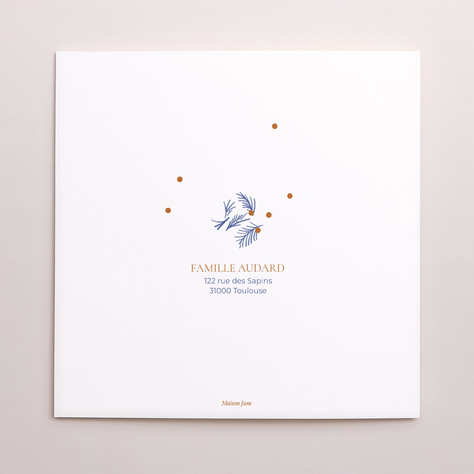 Carte de Noel Fin d'année Carré double volet Sapin bleu photo N° 3